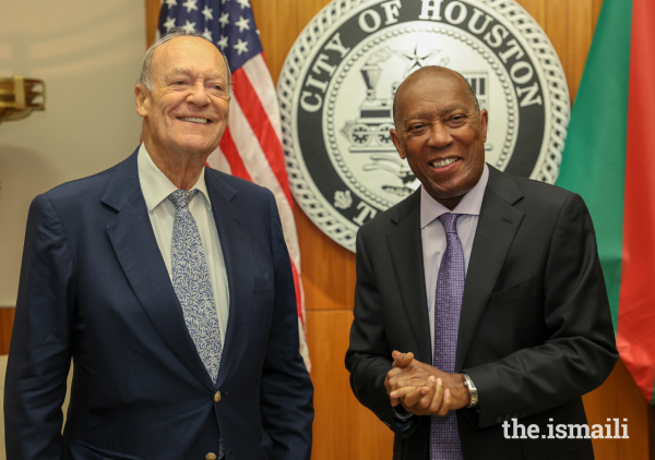Prince Amyn with Mayor S. Turner at Houston City Hall after being presnted with Honorary Citizenship of Houston  2022-08-08